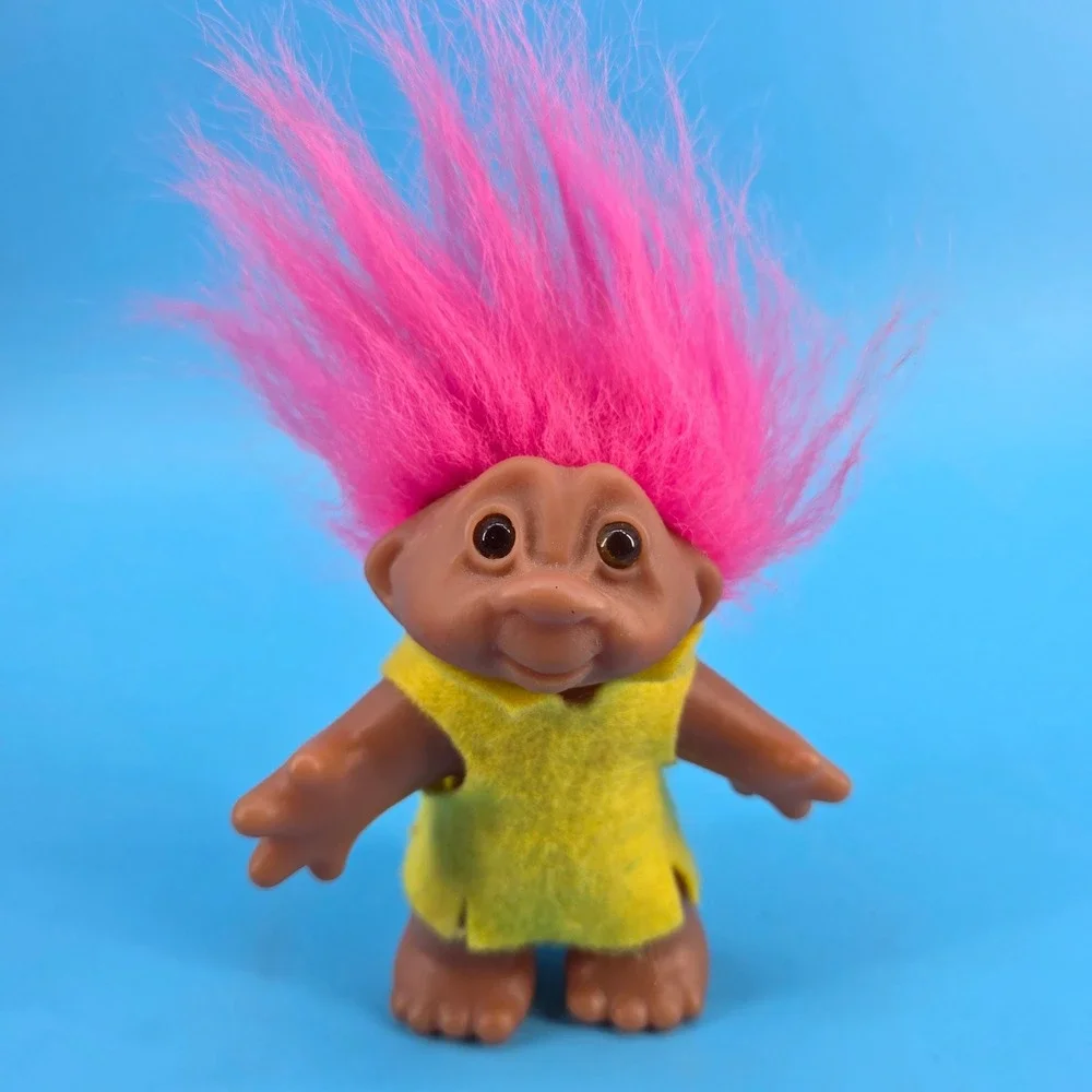 Vintage 1986 Dam Troll Doll Pink Hair Yellow Outfit 3 inch Collectible Figure